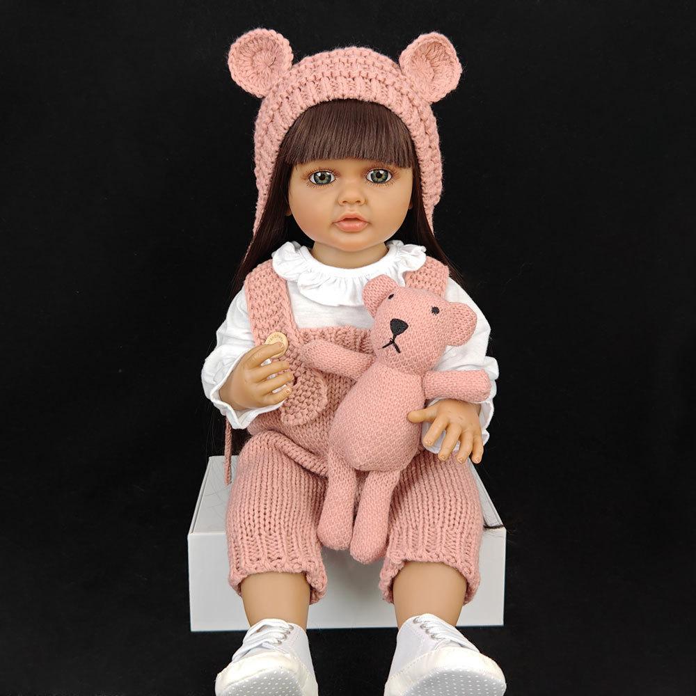 55 cm 22 zoll Lebensechte Reborn Baby Mädchen Puppe Weiche Silikon Lange Braune Haare Realistische Prinzessin Kleinkind Bebe Geburtstag Geschenk