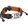 Unisex I LOVE JESUS Faux Leather Bangle Hemp Rope Chain Adjustable Bracelet