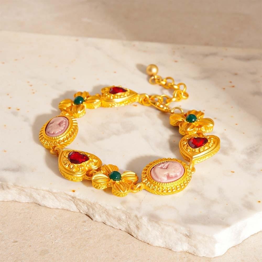 Court Style Vintage Necklace Elegant Retro Emboss Earrings Heart Cameo Bracelet  Girls