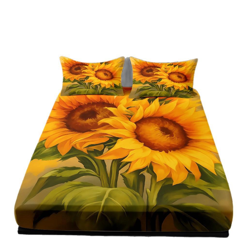 Home Textiles Sunflower Pattern 3D Digital Printing Sanded Sheet Three-Piece Set, Pattern