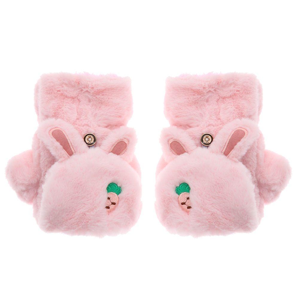 Winter Cute Cat Soft Plush Thick Warm Mittens Faux Rabbit Hair Gloves Half Finger