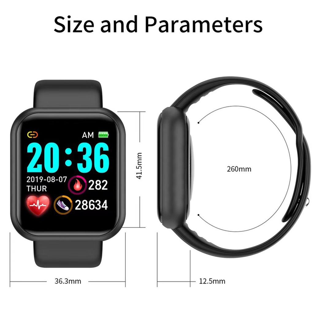 Y68 Smartwatch Heart Rate Monitor Fitness Activity Tracker Smartwatch for Sleep Monitoring Remote Photo Taking Black
