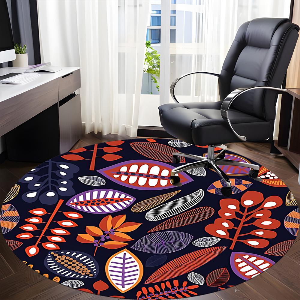 1pc Leaf Pattern Office Round Area Rug,  Mat Suitable For Office, Under Office Chairs Bedroom Living Room Home Decor, Room Deco