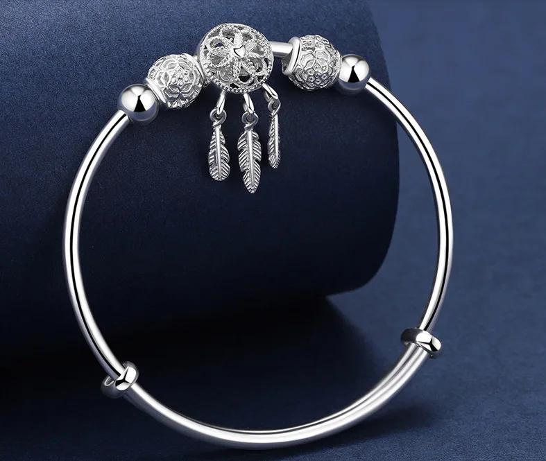 Adjustable Size Fine   Copper Bangle Cuff Dreamcatcher Tassel Feather Bead Charm Bracelet Jewelry For Women Wedding