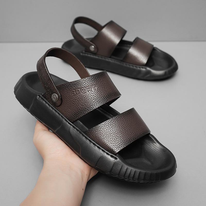 Fashion Luxury Brand Genuine Leather Sandals Men Outdoor Antiskid Walking Slipper2025Male Summer Beach Soft Bottom Flat Designer Sandals