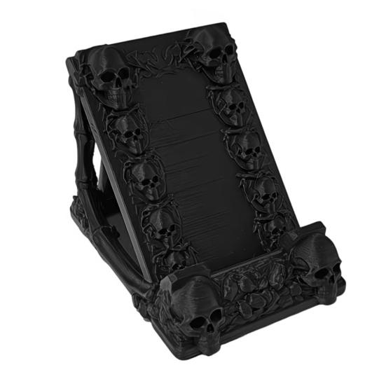 Soporte para Teléfono Calavera Gótica, Impresión 3D Forma de Esqueleto Negro Mate, Soporte Estable para Teléfono Móvil como Accesorio de Escritorio
