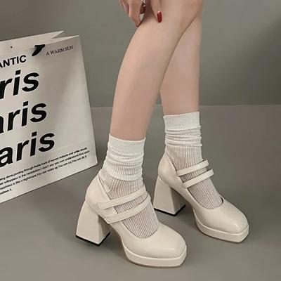 Noi pantofi cu toc înalt de primăvară Noua versiune coreeană a pantofilor lolita, cu toc gros, cu vârf pătrat, retro francez, Mary Jane