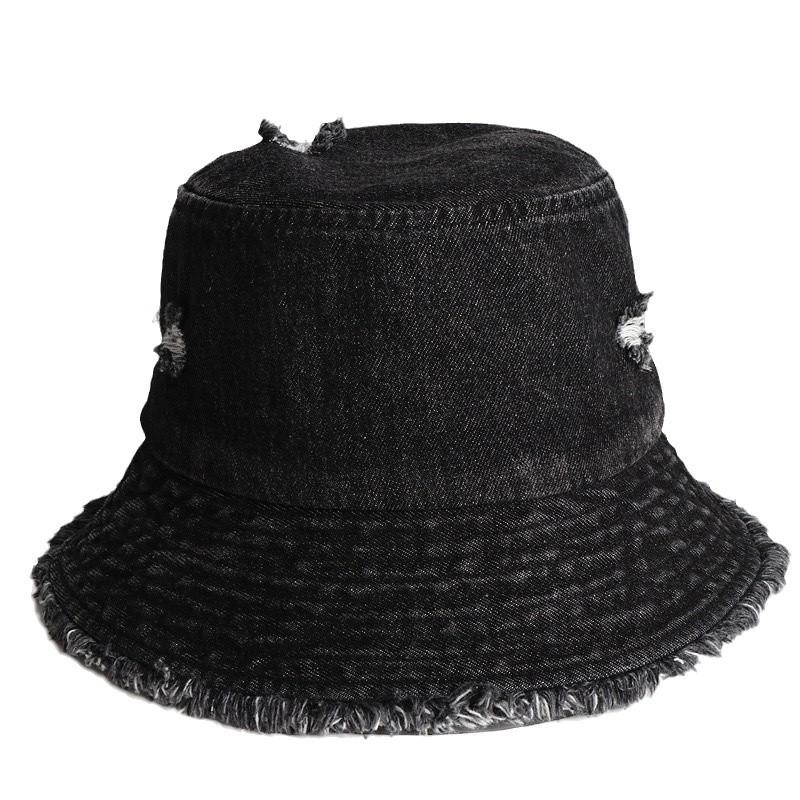 Personalisierter Sonnenschirm Sonnenhut Fischerhut Damen Loch Denim Fransenkante Mode Literarisch Leichtes Brett Beckenhut