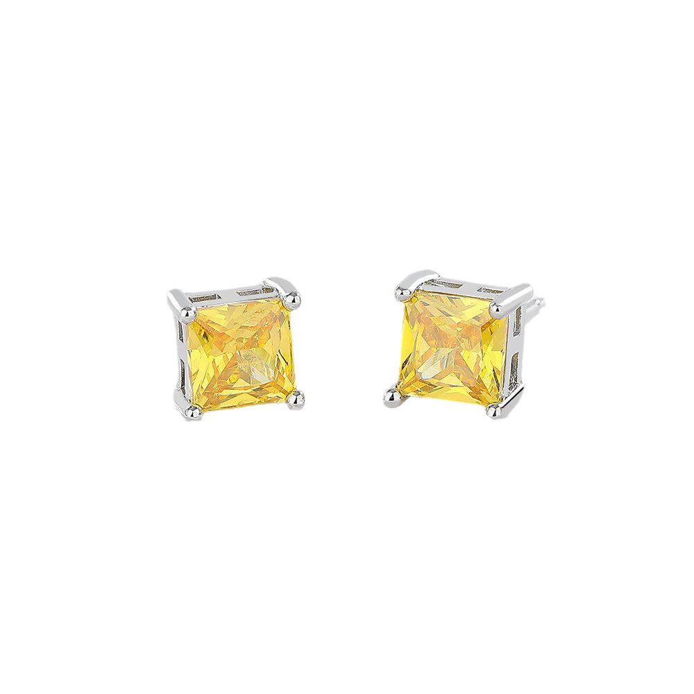 Korean Luxury Copper-Plated Zircon Square Earrings - European & American Cross-Border Piercing Studs