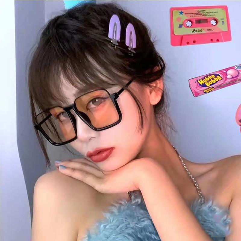 Brown Sunglasses Round Face Women'S Personality Large Frame Square Sunglasses Metal Concave Glasses