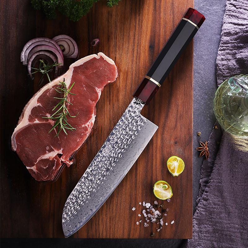FINDKING 7.4 Inch Santoku Knife 67-layers Damascus Steel 9Cr18MoV Blade Chef Cleaver Slicing Japanese Kitchen Knife Resin Handle