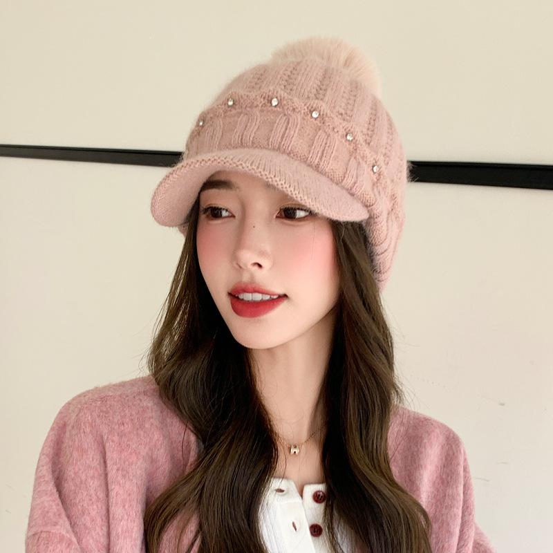 Knitted Baseball Cap Female Rabbit Hair Blended Cap Fleece Warm Wool Cap Autumn And Winter Cold Ear Protector Tide