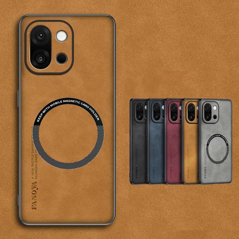 Business Sheep Skin Leather Case For OnePlus 15 13 13T 12T 13 ACE 5 Magnetic Wireless Charge Shockproof Anti-Fingerprint Cover