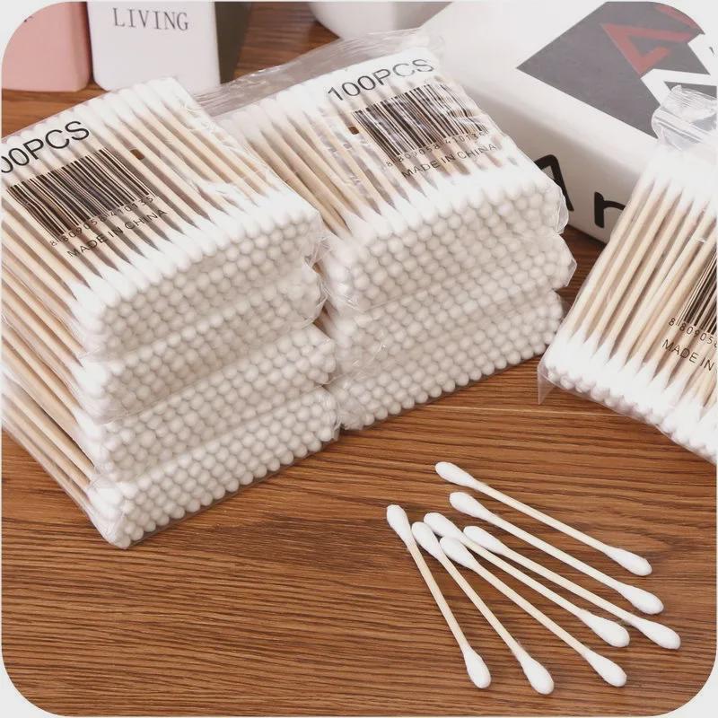 Double-Headed Wooden Cotton Swabs - Disposable, Ear Cleaning, Makeup, Baby Safe, Free Shipping.