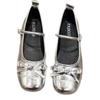 Silver Light Mouth Ballet Flat Shoes Women's New Summer Skirt Round Head Mary Jane Shoes