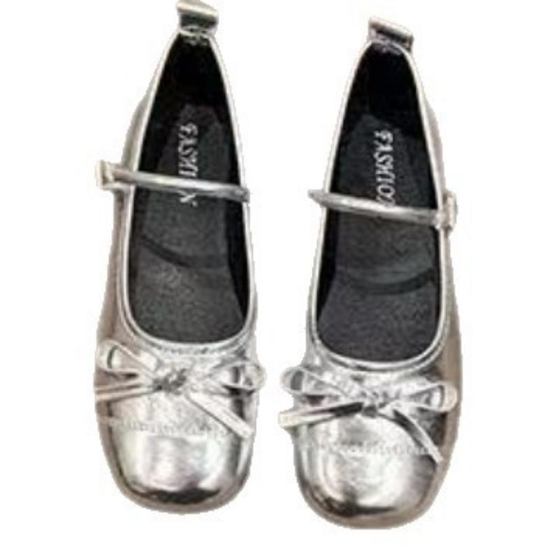Silver Light Mouth Ballet Flat Shoes Women's New Summer Skirt Round Head Mary Jane Shoes