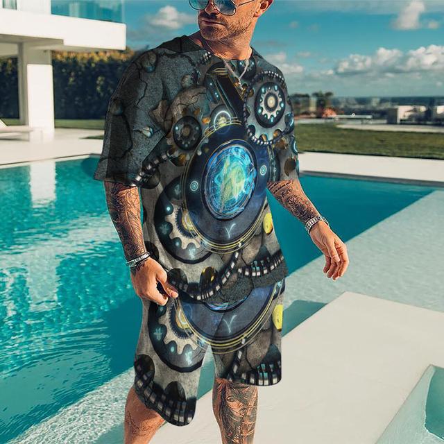 

Модная футболка для отдыха с круглым вырезом и коротким рукавом, свободные и удобные шорты с 3D принтом, комплект футболок Asian size S