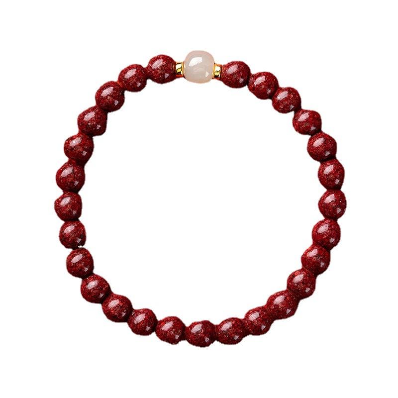 Cinnabar Purple Gold Sand Crystal Bracelet, Translucent Sand Bracelet for Women, Hetian Jade National Style Single Strand Bracelet