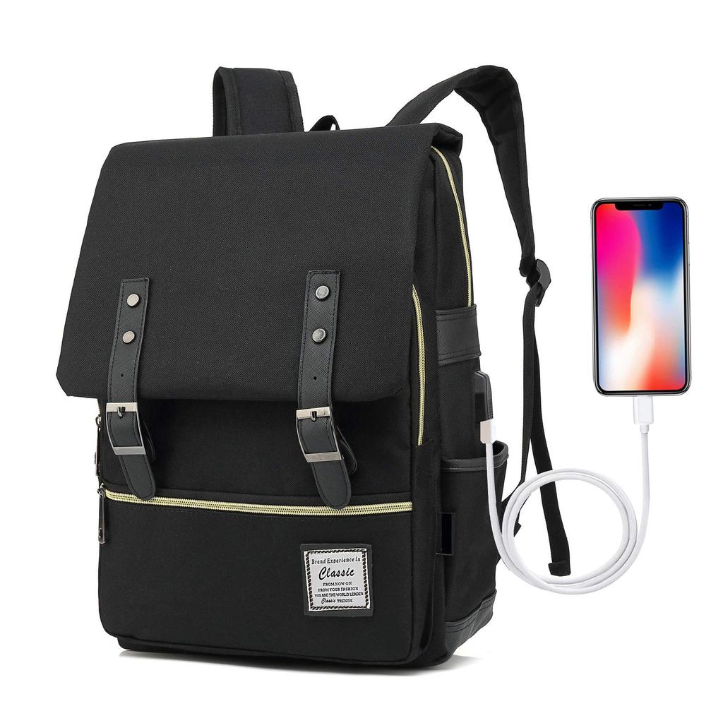Retro Canvas USB Backpack: Unisex, Large Outdoor Travel Bag