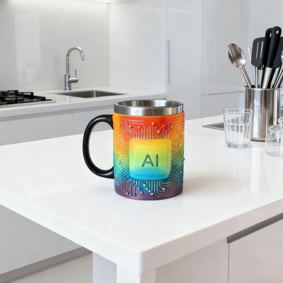 Mug Stainless Steel Resin Heat Preservation Technology-Themed Chip Design Coffee Beer Cup Lightweight Portable Tech Fan Gift Mug