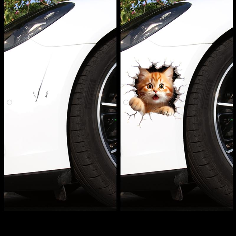 3D Cat Car Stickers Auto Body Bumper Cover Scratches Motorcycle Front Cowl Fuel Tank Decor Removable Animal Vehicle Accessories