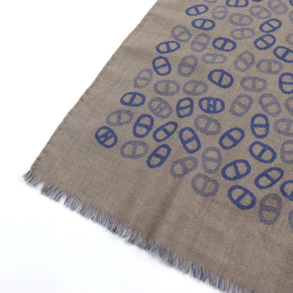 Great HERMES Scarf Bicolor Scarf Blue Light Brown Cashmere Mens Used