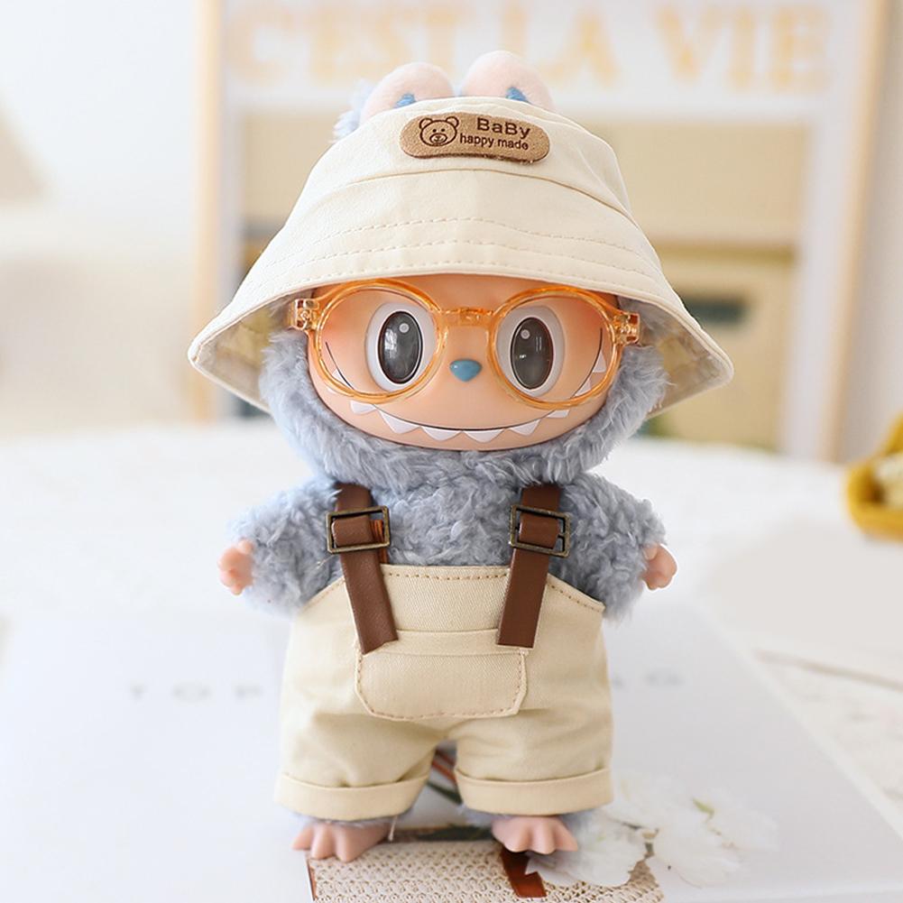For 17cm Doll Clothes Fashion Bucket Hat Overalls Doll Clothes Color Match Hoodies Dolls Accessories Cute Decoration Little Clothes