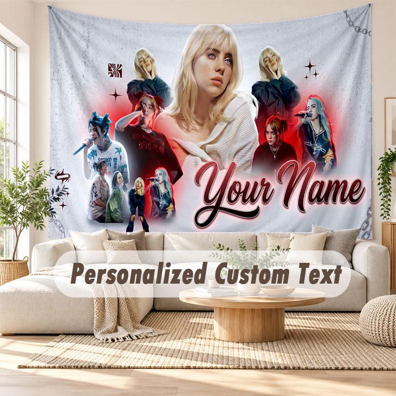 Benutzerdefinierte Namens-Wandbehang-Tapisserie, Billie Eilish Dekorative Hintergrund-Tapisserie für Wohnheim, Zuhause