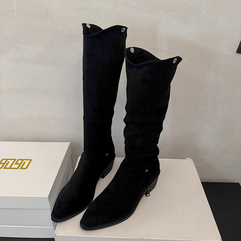 Pile boots women's pointed high tube medium tube knight boots 2025 new early autumn winter brown western cowboy long boots