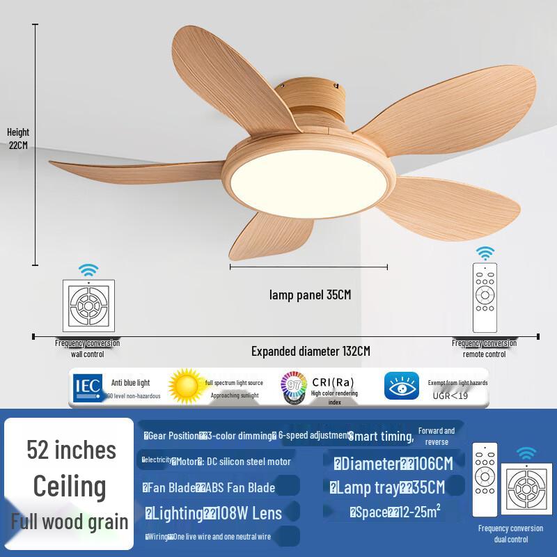 oeny 52-inch Wood Grain Ceiling Fan with Remote