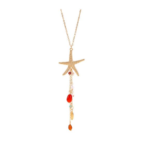 Bohemian Sea Star Shell Jewelry Set Beach-Inspired Necklace Earrings with Rhinestone Tassels Elegant Gift for Women Summer Beach Jewelry