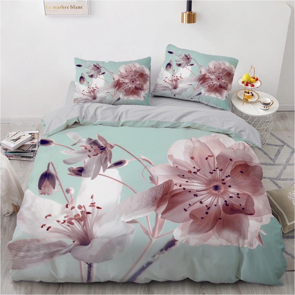 Red Floral King Queen Full Duvet Cover 3D Romantic Flowers Bedding Set For Kids Teens Adults Plant Grey 2/3pcs Soft Quilt Cover