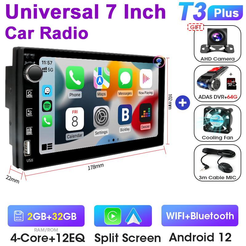 Universal 7 Inch 2 Din Android 12 Car Radio Multimedia Video Player For Nissan Kia Honda Toyota VW Ford Carplay Auto RDS DSP 4G