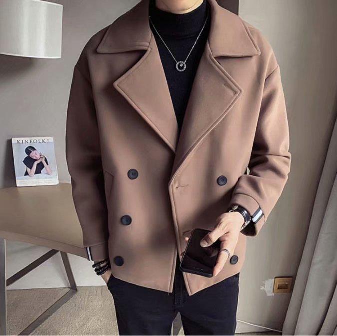 Tide Men's Short Trench Coat - Korean-Style Casual Wool for Autumn/Winter