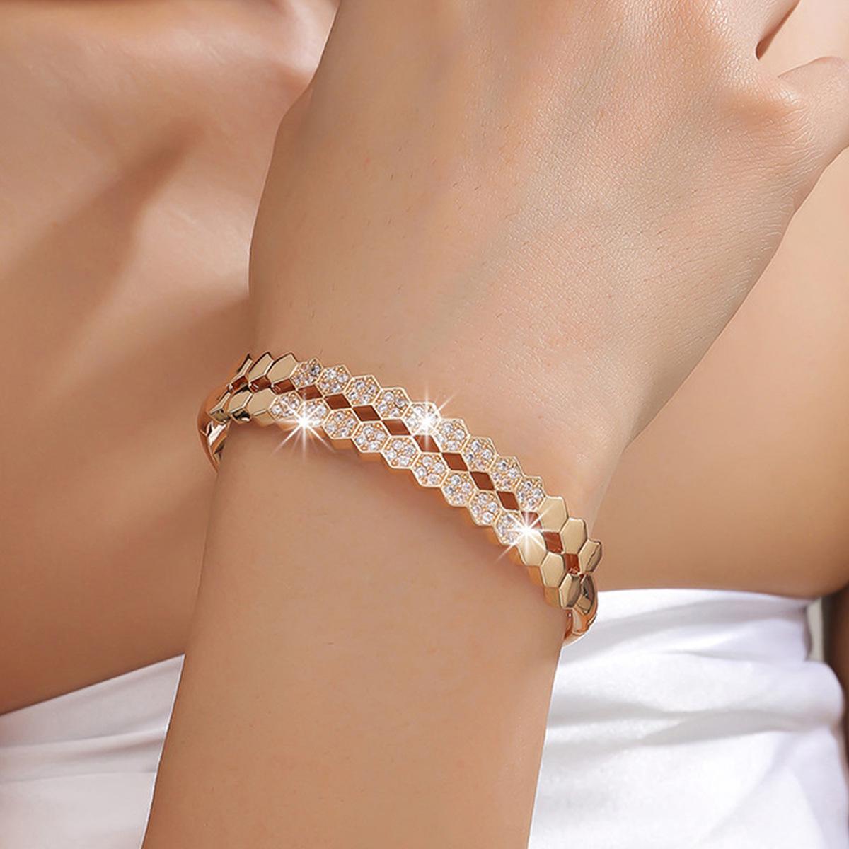 New double-row pentagonal zircon bracelet light luxury versatile jewelry
