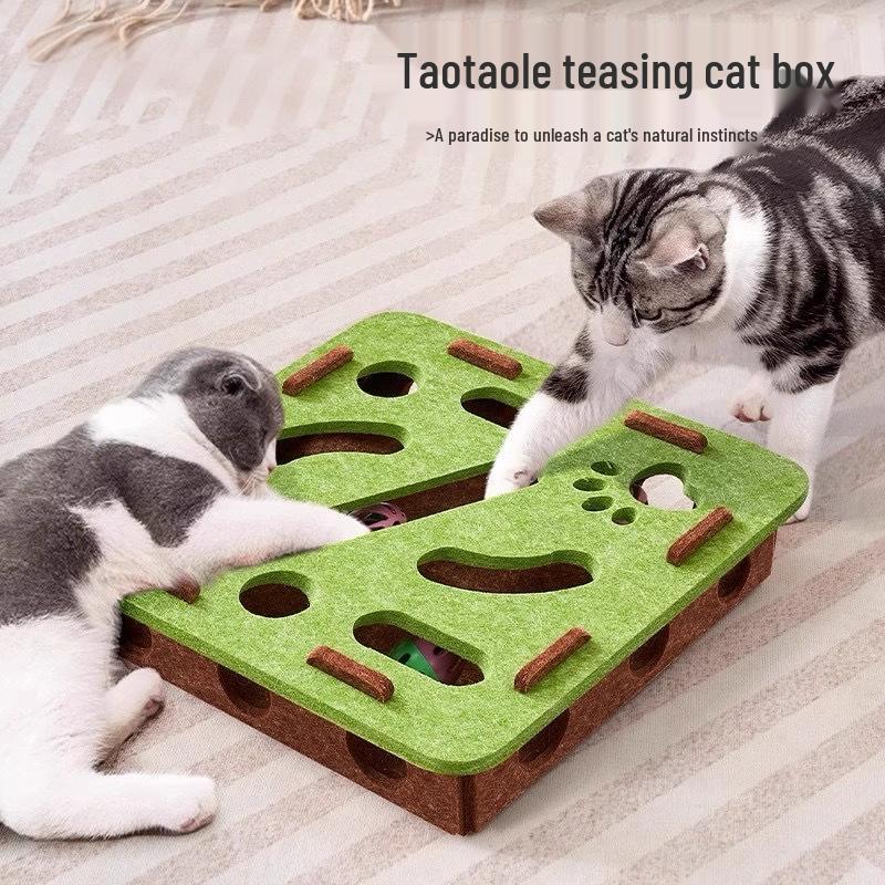 Interactive Felt Box Cat Toy with Teasing Bell Ball – Self-Play & Puzzle Maze for Boredom Relief