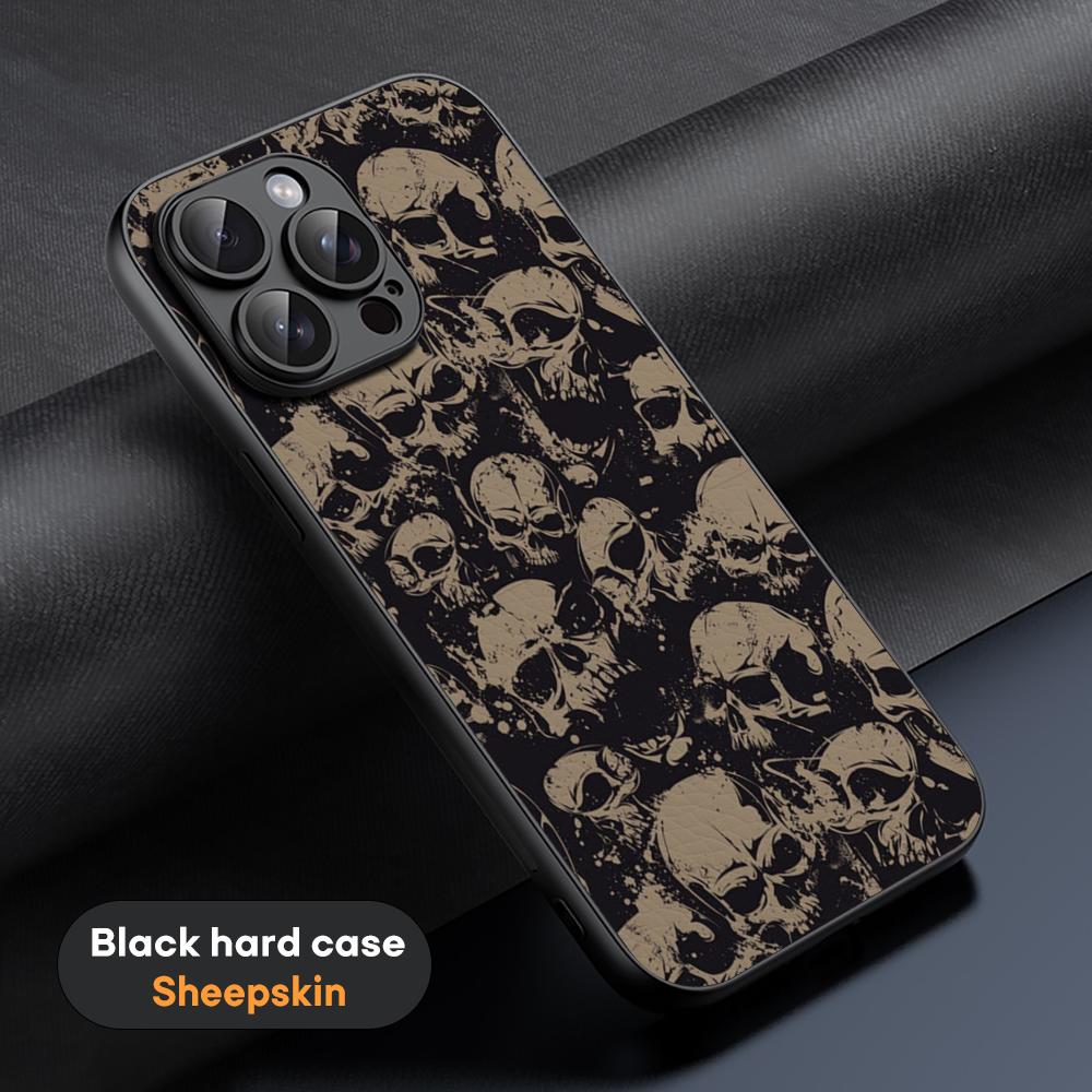 Cool Hip-hop Skull Logo Poster Phone Case For iPhone 16 15 14 13 12 11 Plus Pro Max Limited Black Hard Case Sheepskin
