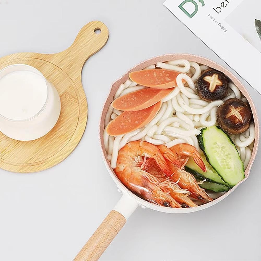 Wooden Handle Japanese Saucepan Aluminum Alloy Universal Non-stick Pan with Lid Diversion Port Soup Pot Dormitory