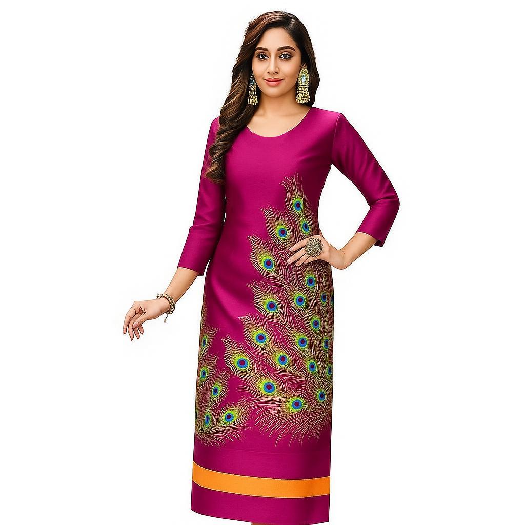 Muslim skirt, peacock print, round neck kurta, Morandi color, long skirt, suitable for holiday date, Eid festival, festival essential
