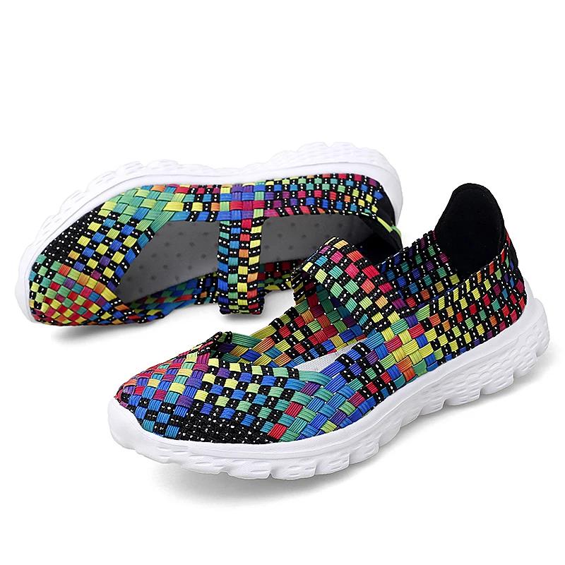 Summer Women Shoes Lady Hand Made Flats Sneakers Breathable Lightweight Women Flat Shoes Manual Woven Shallow Women Casual Shoes