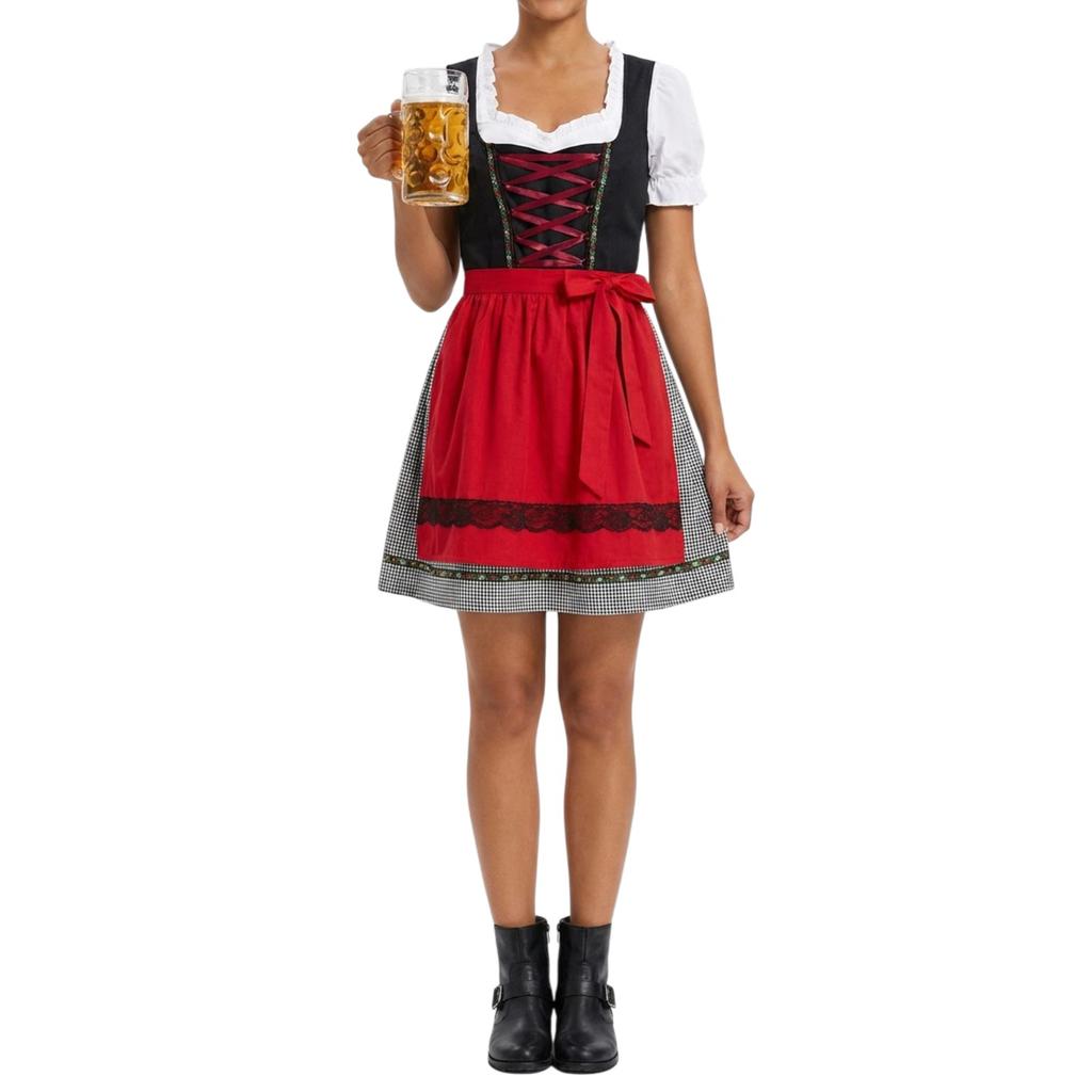 Traditionelles Oktoberfest Kostümkleid Damen Bayerisches Dirndlkleid Bierfest Outfit mit Schürze und Schnürung für Cosplay