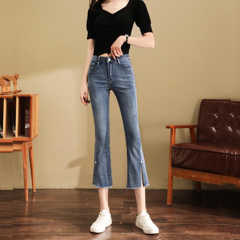 

Light Capri Jeans for Women: Summer 2024 High-Waisted Slimming 8/10 Length, Slit Micro-Flared for Petite Frames 31 синий