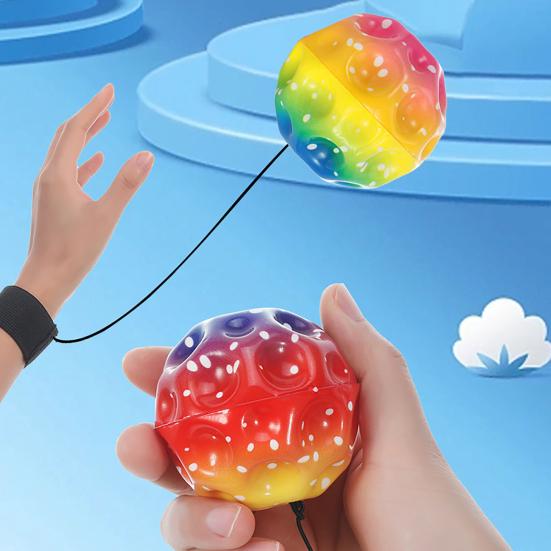 Regenbogen Stressball mit Armbandseil Stressabbau Ball Quetschspielzeug Konzentrationshilfe Anti-Angst Fidget Ball Handentspannung