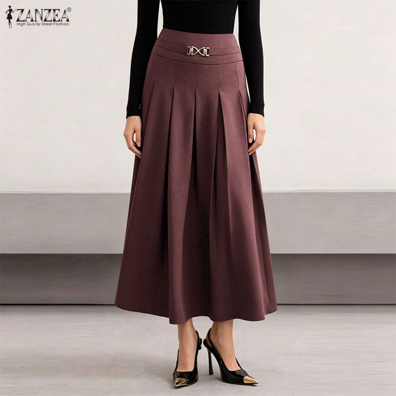 ZANZEA Women Elegant Casual Solid Color Loose Long Skirts