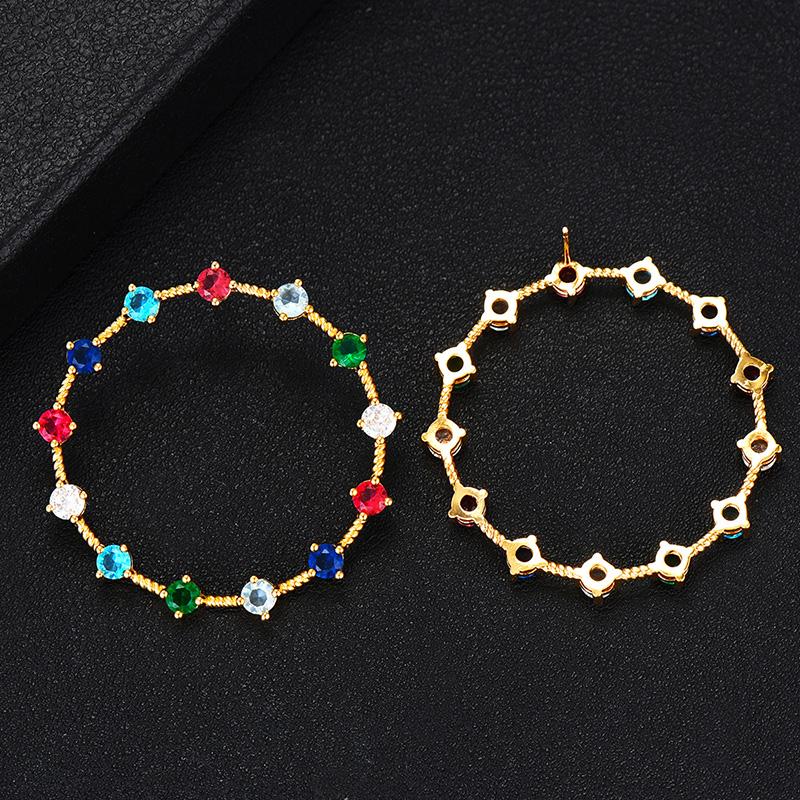 WWJ Hollow Out Golden Color Colourful Zirconia Stud Earrings