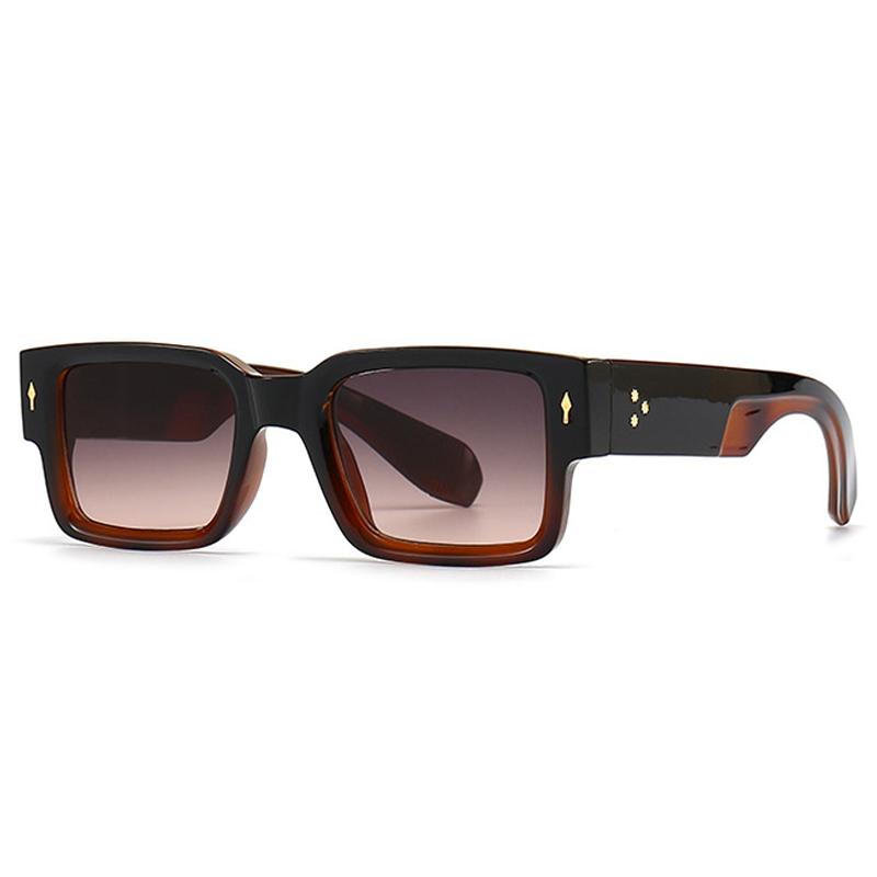 SHAUNA Ins Popular Fashion Square Rivets Men Sunglasses Vintage Punk Gradient Women Trending Dark Green Sun Glasses Shades UV400