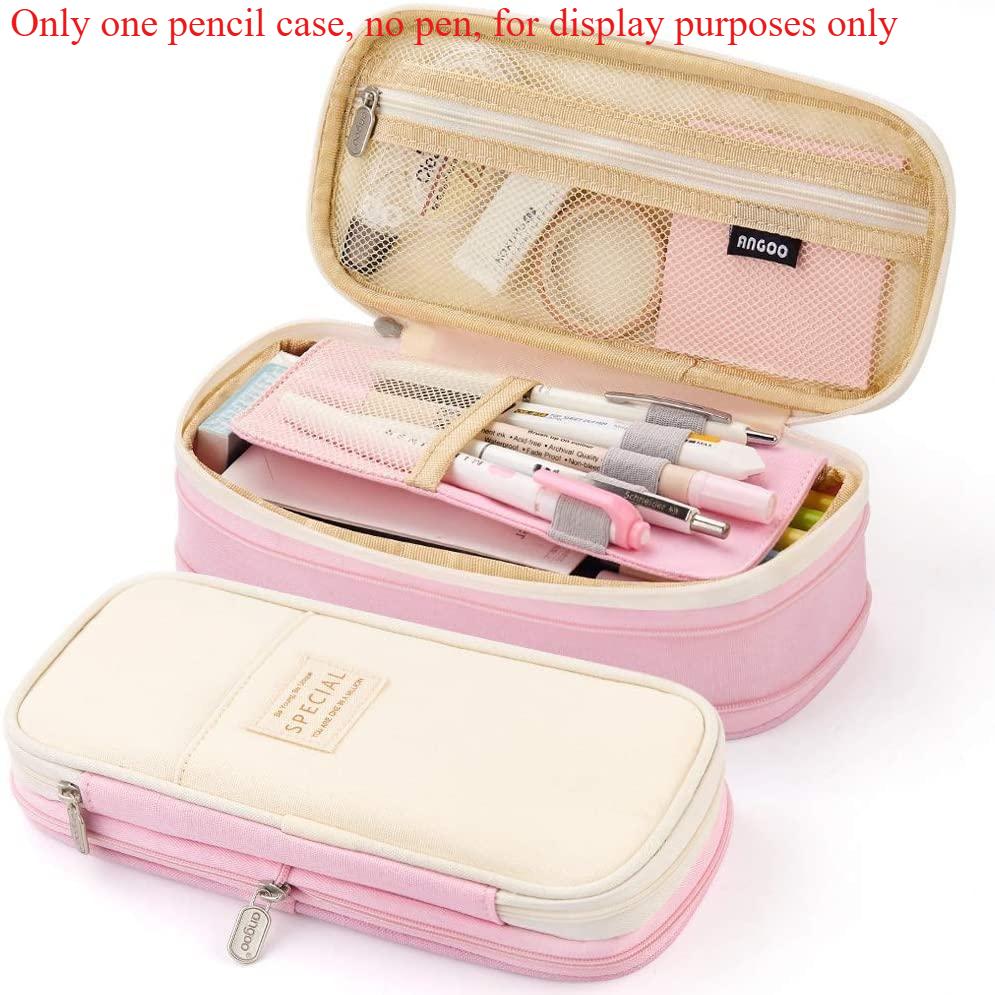 

1Pc Classic Fashion Pencil Bag Canvas Contrast Color Large Capacity Pencil Case Storage Bag Organizer for Student Gift розовый