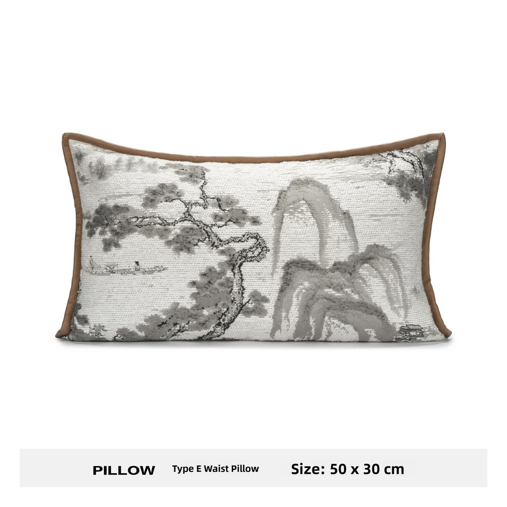 Modern Chinese Style Sofa Pillow Mountain Water Landscape Painting Lightweight Luxury Combination Home Stay Bed Head Cushion
