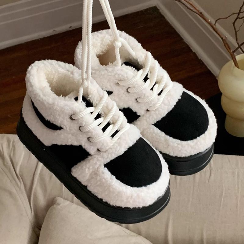 Winter Fashionable Shoes Women's Comfortable Warm Retro Women Shoes Velvet Blocked Sneakers