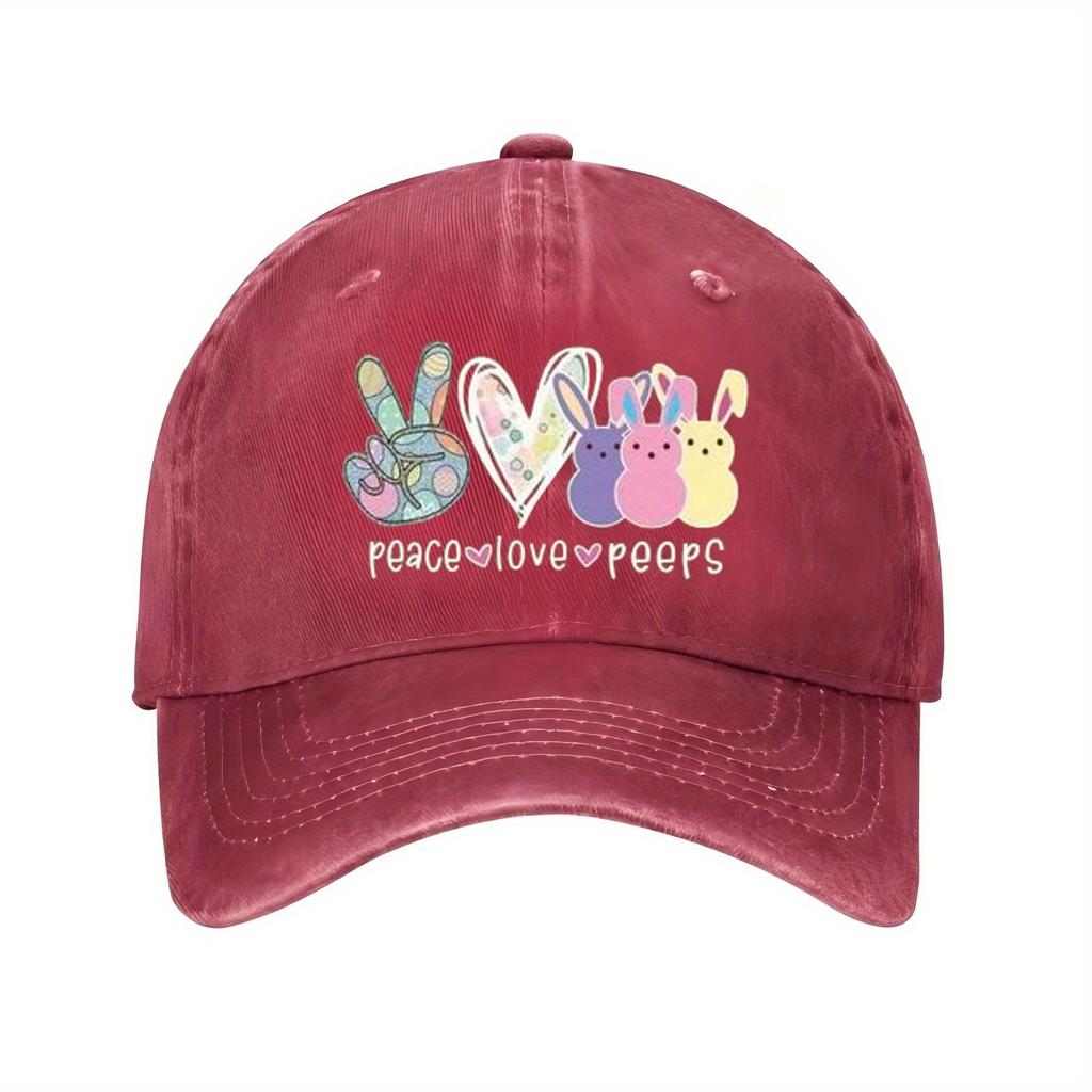 Peace Love Peeps Graphic Baseball Cap Polyester Casual Adjustable Sporty Hat for Men Women